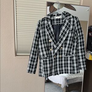 Chic Black and White Plaid Blazer
